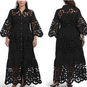 🖤🔹️Solitaire🔹️ Black Long sleeve  Laser Cut Maxi Dress